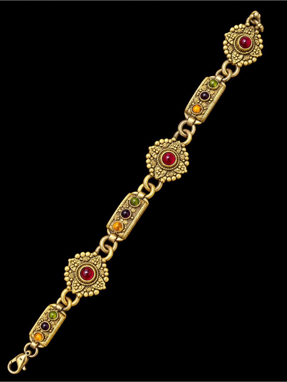 Gold-Tone Multi-Gemstone Link Bracelet - Women Jewelry